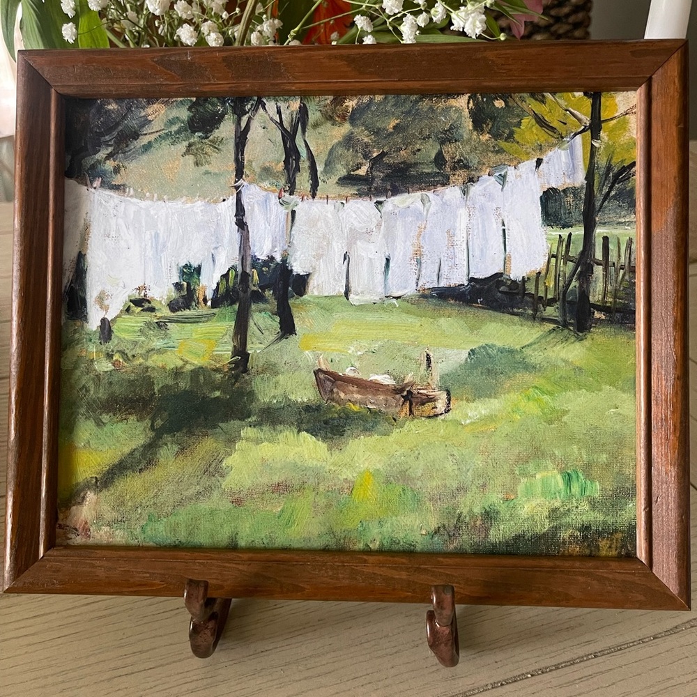 Rustic Style Laundry Day Textured Print in a Vintage Wood Frame